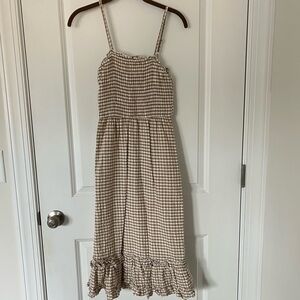 Sim & Sam Gingham Tan and White Dress Spaghetti Strap - XS